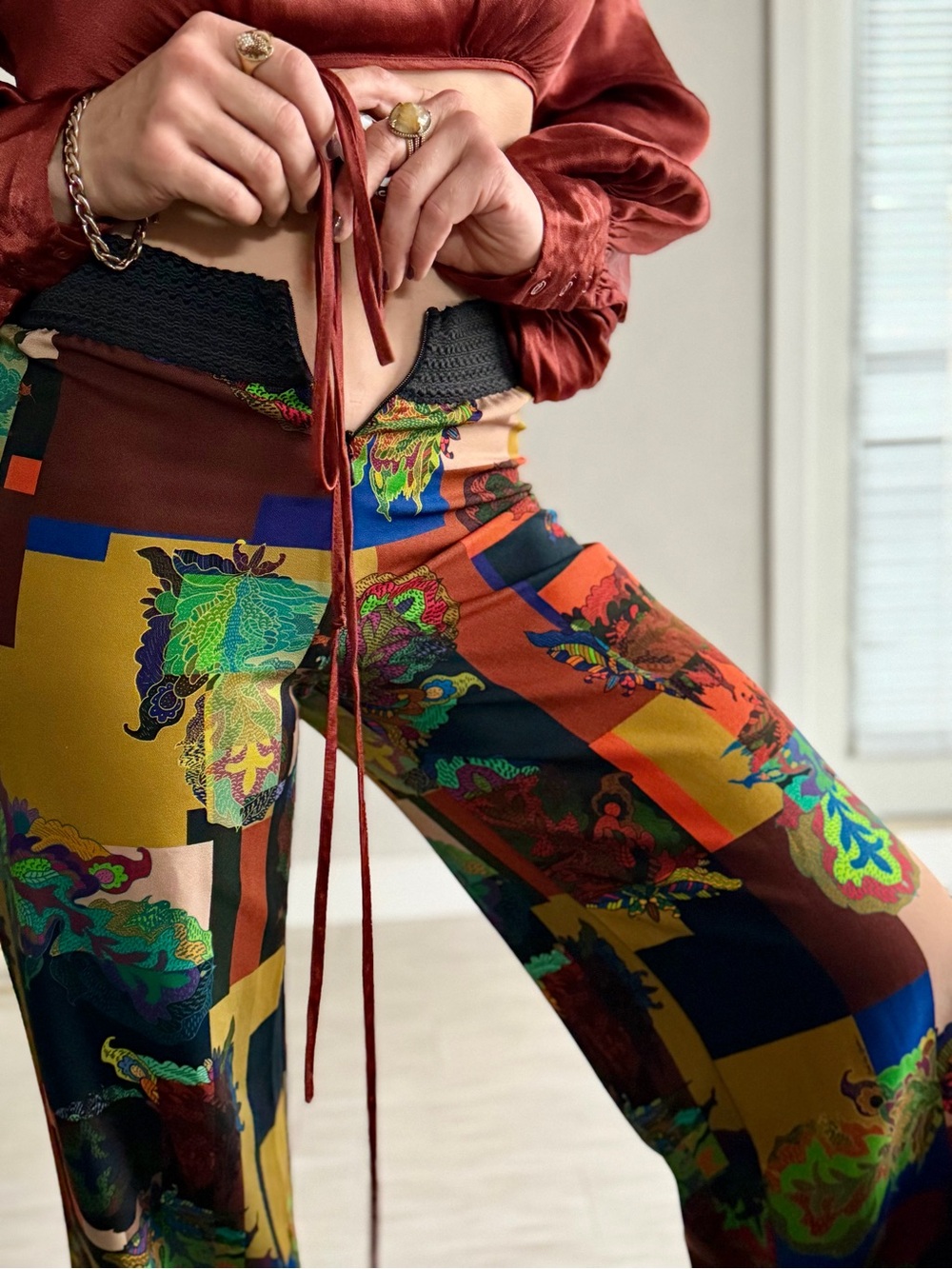 Save The Queen Patchwork Floral Wide-Leg Pants in Multi Colors - Picture 10 of 12